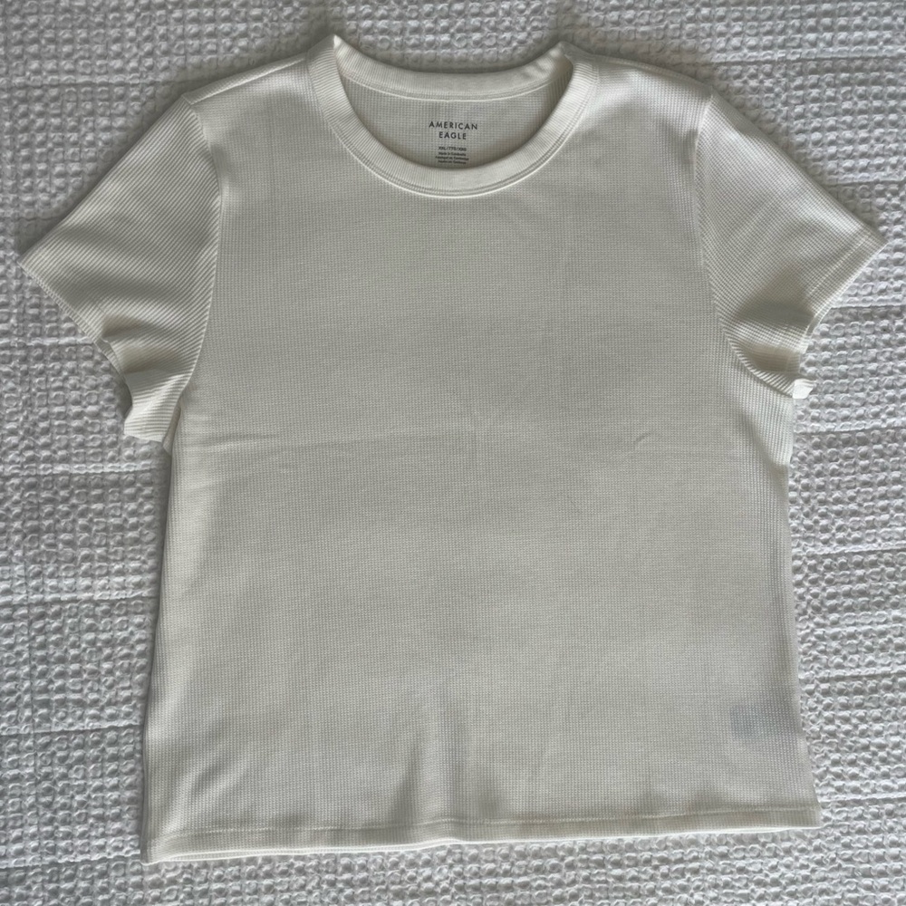 American Eagle White Waffle Hey Baby Tee